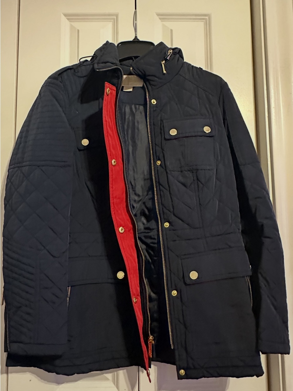 Michael Kors Navy Quilted Field Jacket with Red Trim